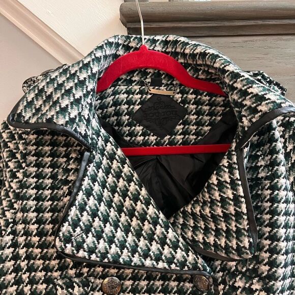 Jou Jou Green & Black Houndstooth Y2K Military Style Jacket sz M - Picture 4 of 8